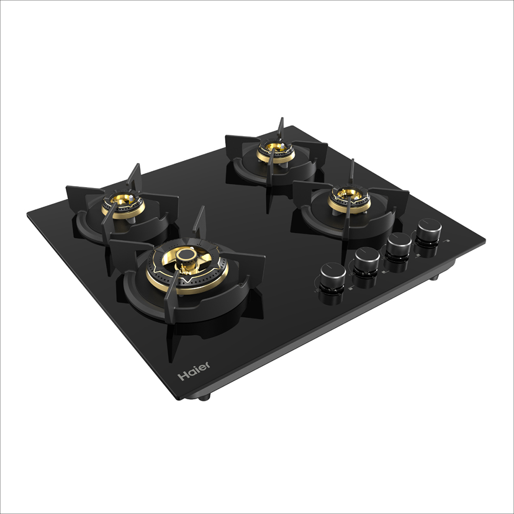 Haier 4 Full Brass Burner Hybrid-Hob with metal Knobs & Auto Ignition